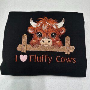 Highland Cow Sweatshirt I Love Fluffy Cows Embroidered Adult Unisex Crewneck